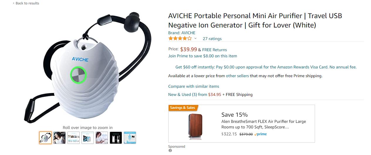 Buy certified AVICHE wearable air purifier on Amazon