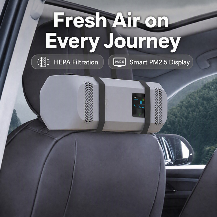 12V/24V DC Car Air Purifier CADR 45m³/h, Shock‑Resistant for Camper & Caravan